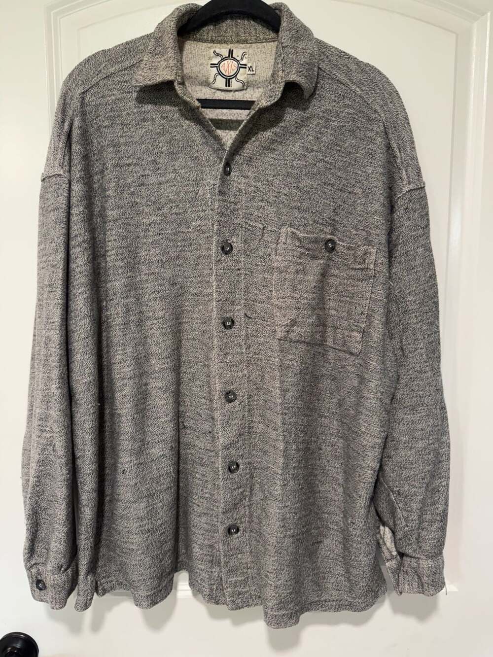Vintage 90s Heather Gray Knit Overshirt Grandpa Workwear Button Up XL
